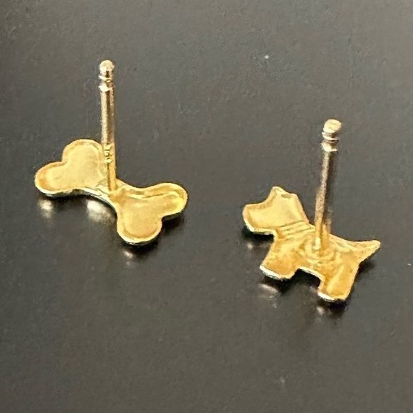 14k Gold Dog and Bone Mismatched Tiny Stud Earrings - Picture 6 of 12